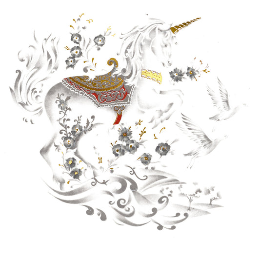 Gold White Unicorn Overglaze Waterslide Ceramic Decals