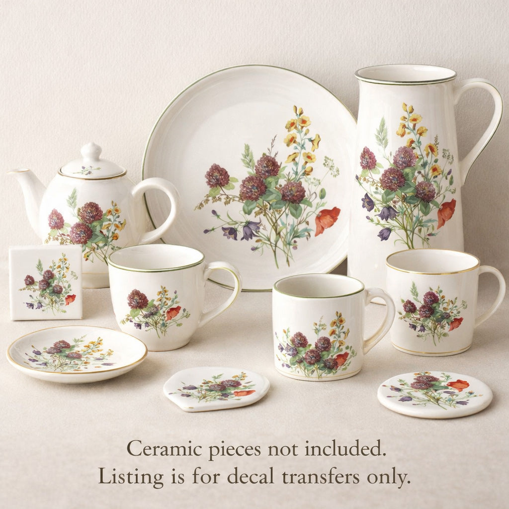 Meadow Wild Flowers Poppy Clover Bellflower Overglaze Ceramic Decals