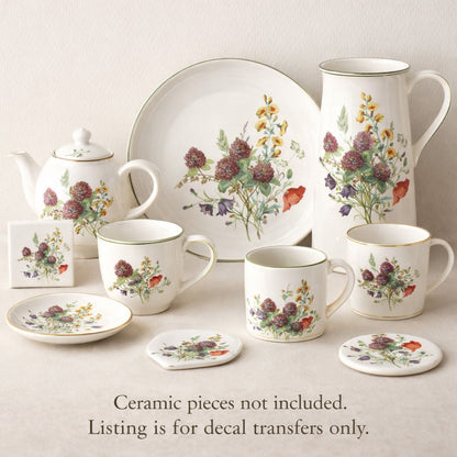 Meadow Wild Flowers Poppy Clover Bellflower Overglaze Ceramic Decals