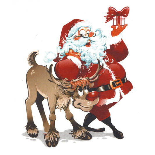 Christmas Santa with Rudolph Overglaze Waterslide Ceramic Decals