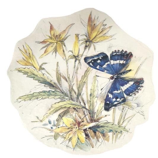 Blue Butterfly Yellow Flowers Overglaze Waterslide Ceramic Decals