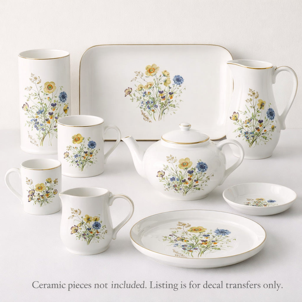 Meadow Wild Flowers Anemone Pansy Flax Cornflower Overglaze Ceramic Decals
