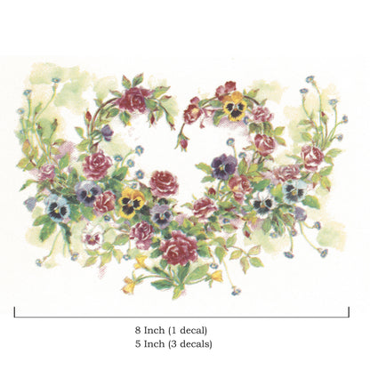Flower Heart Wreath Overglaze Waterslide Ceramic Decals