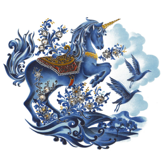 Gold Blue Unicorn Overglaze Waterslide Ceramic Decals