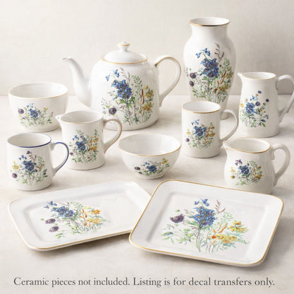 Meadow Wild Flowers Delphinium Thistle Goldenrod Overglaze Ceramic Decals