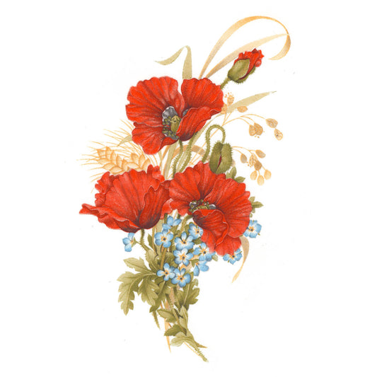 Burnt Orange Poppy Flowers Spray Waterslide Ceramic Decals