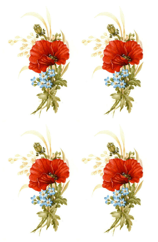 Burnt Orange Poppy Flower Waterslide Ceramic Decals