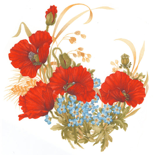 Burnt Orange Poppy Flowers Bouquet Waterslide Ceramic Decals