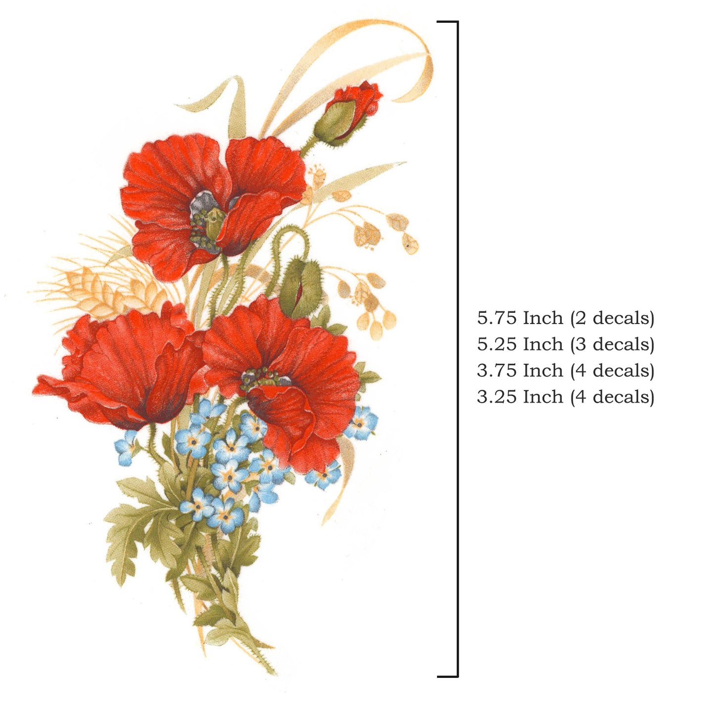 Burnt Orange Poppy Flowers Spray Waterslide Ceramic Decals