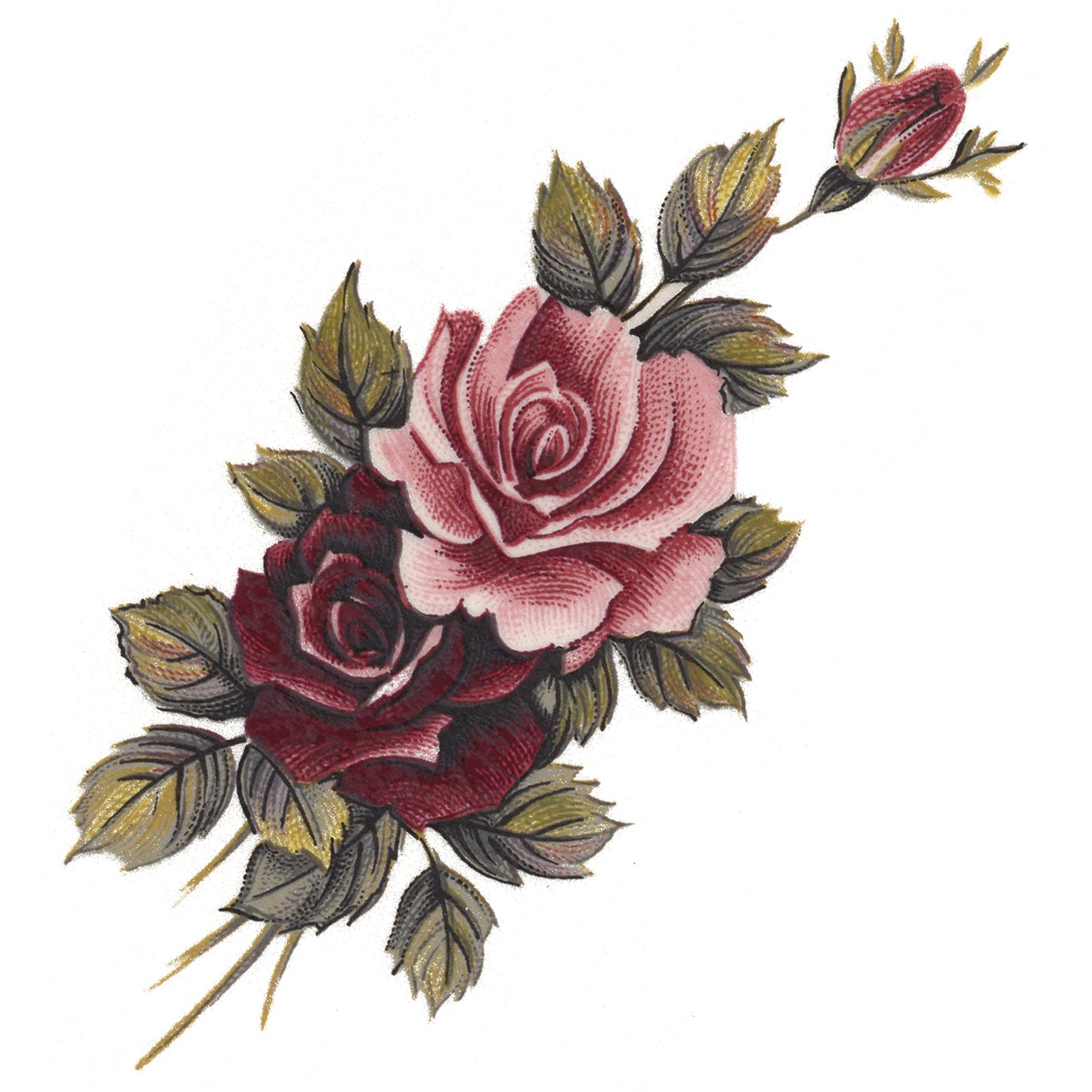 Flowers Cecily Burgundy Pink Rose with Bud Overglaze Ceramic Decals