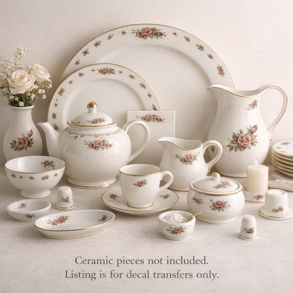 Flowers Cecily Burgundy Pink Rose with Bud Overglaze Ceramic Decals