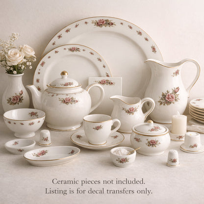 Flowers Cecily Burgundy Pink Rose with Bud Overglaze Ceramic Decals