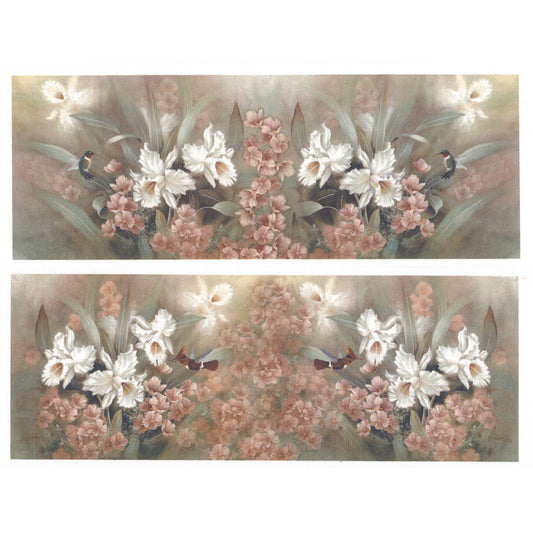 White Iris Flowers and Hummingbirds Mug Wraps Overglaze Ceramic Decals