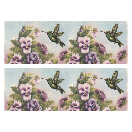 Purple Pansy Green Hummingbird Wrap Overglaze Waterslide Ceramic Decals
