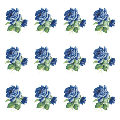 Blue Rose 1.5 Inch 12 pcs Flower Sketch Overglaze Waterslide Ceramic Decals