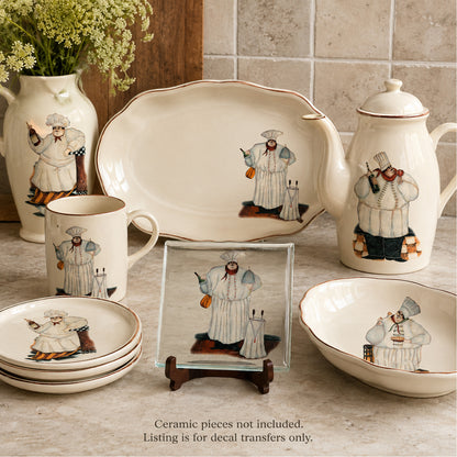 French Chef Wine Bottle Overglaze Ceramic Decals