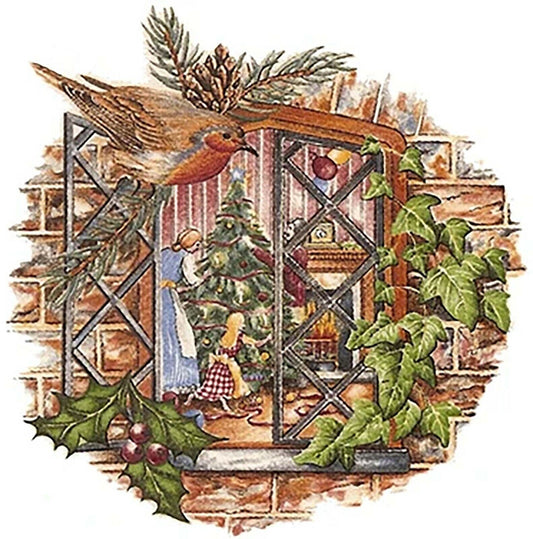 Christmas Window Robin Tree Waterslide Ceramic Decals