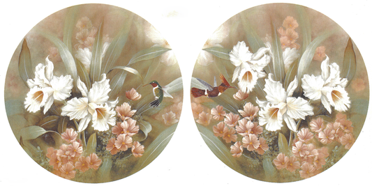 White Iris Flowers and Hummingbirds Overglaze Ceramic Decals