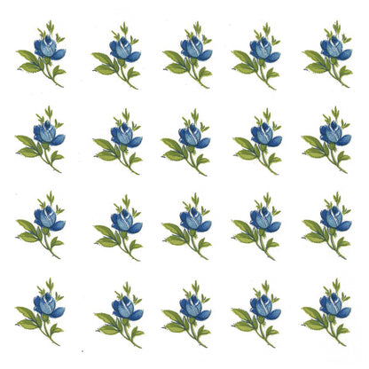 Flowers Blue Roses 0.75 Inch 60 pcs Overglaze Ceramic Decals