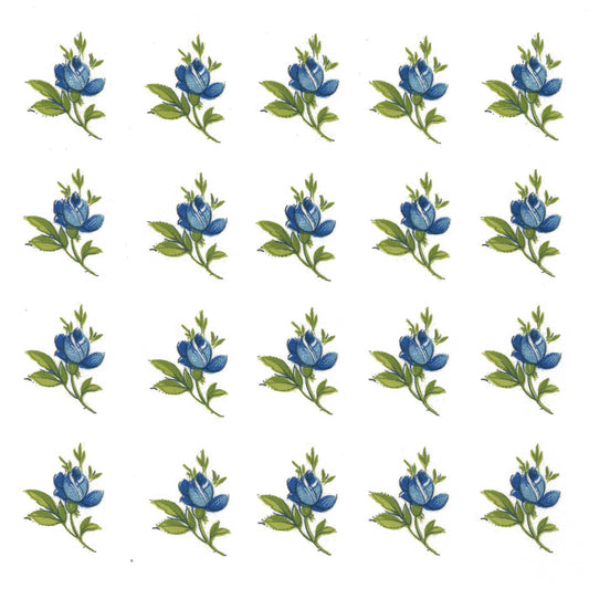 Flowers Blue Roses 0.75 Inch 60 pcs Overglaze Ceramic Decals