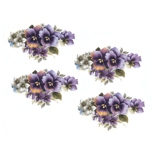 Purple Pansy Flowers Curved Border Overglaze Ceramic Decals