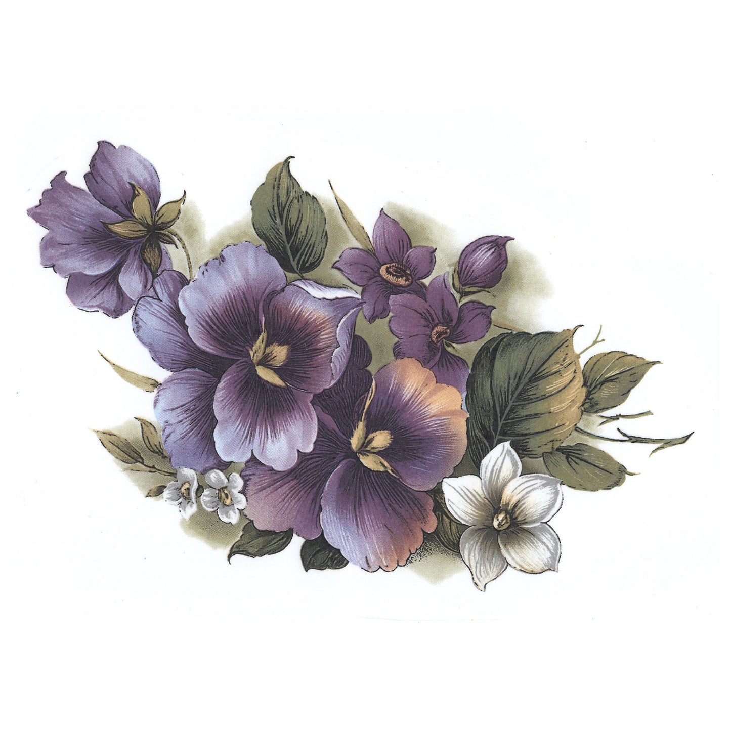 Purple Pansy Flowers Spray Overglaze Ceramic Decals