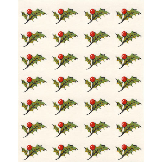 28 pcs Red Holly Berry Green Leaf 1 X 0.5 Inch Overglaze Waterslide Ceramic Decals