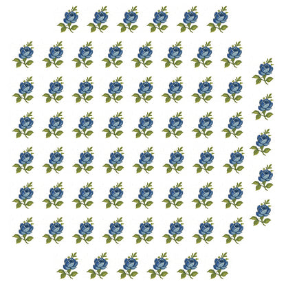 Flowers Blue Roses 0.5 Inch 65 pcs Overglaze Ceramic Decals