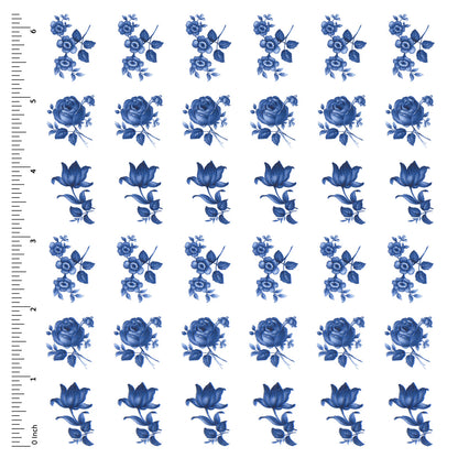 Delft Blue Rose Floral Spray Overglaze Waterslide Ceramic Decals