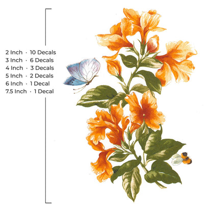 Yellow Flower Blue Butterfly Overglaze Waterslide Ceramic Decals