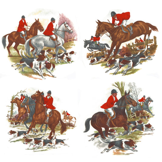 Horse Fox Hunting Riders Dogs Overglaze Waterslide Ceramic Decals