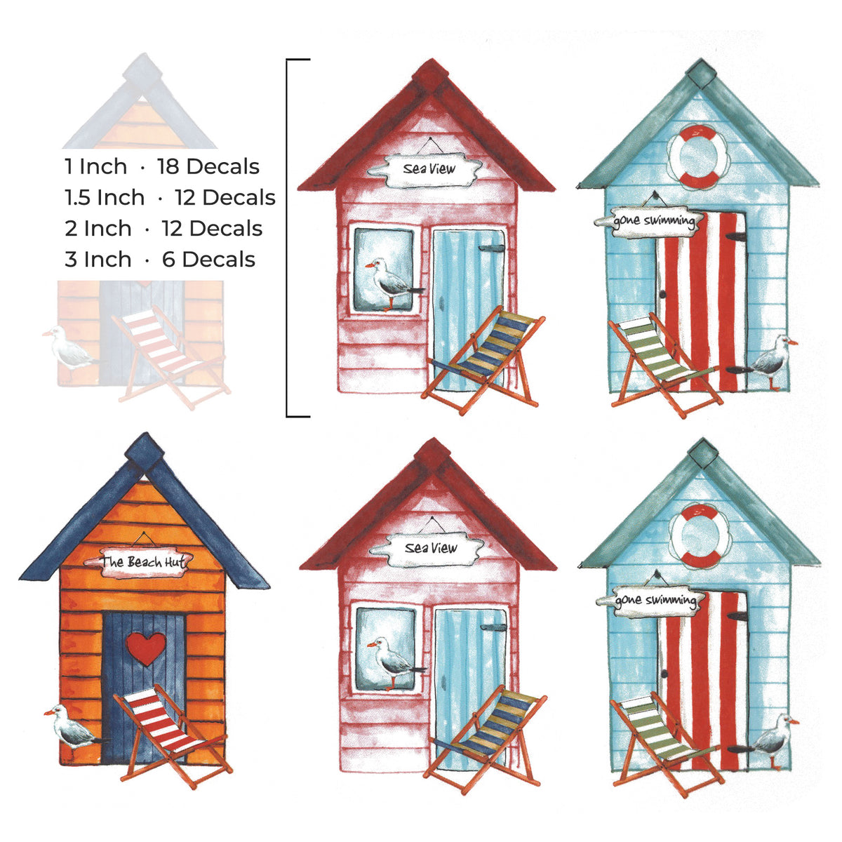 Beach Hut House Deck Chairs Overglaze Waterslide Ceramic Decals
