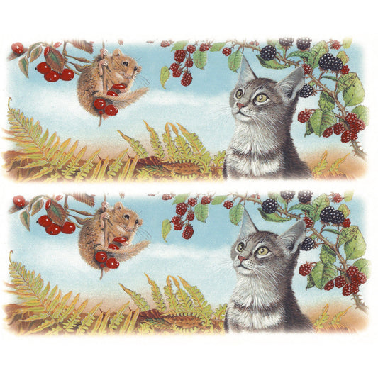 Gray Kitten with Mouse Cats in the Garden Mug Wrap Overglaze Ceramic Decals