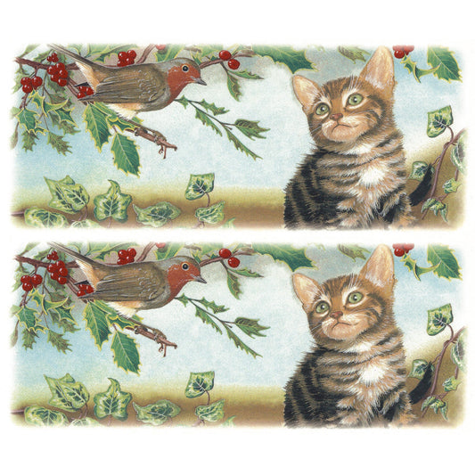Tiger Kitten with Robin Cats in the Garden Mug Wrap Overglaze Ceramic Decals