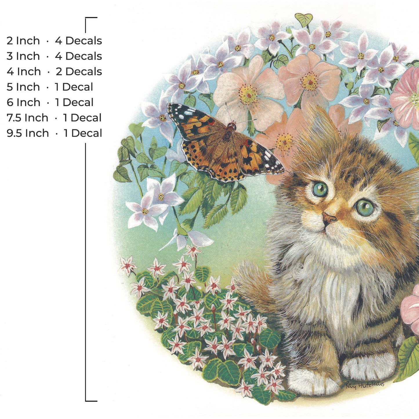 Tiger Kitten with Butterfly Cats in the Garden Overglaze Ceramic Decals