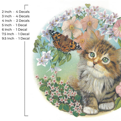 Tiger Kitten with Butterfly Cats in the Garden Overglaze Ceramic Decals