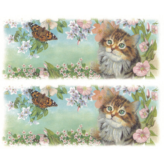 Tiger Kitten with Butterfly Cats in the Garden Mug Wrap Overglaze Ceramic Decals