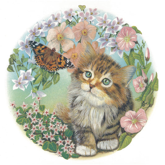 Tiger Kitten with Butterfly Cats in the Garden Overglaze Ceramic Decals