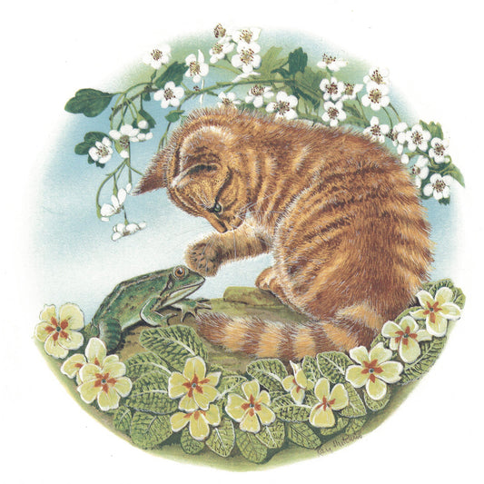 Tiger Kitten with Frog Cats in the Garden Overglaze Ceramic Decals