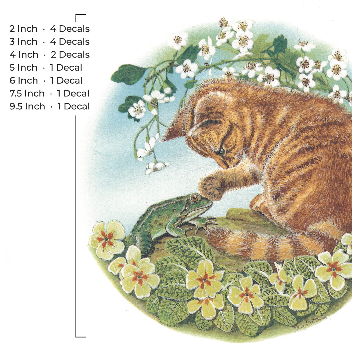 Tiger Kitten with Frog Cats in the Garden Overglaze Ceramic Decals