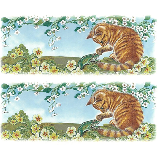 Tiger Kitten with Frog Cats in the Garden Mug Wrap Overglaze Ceramic Decals
