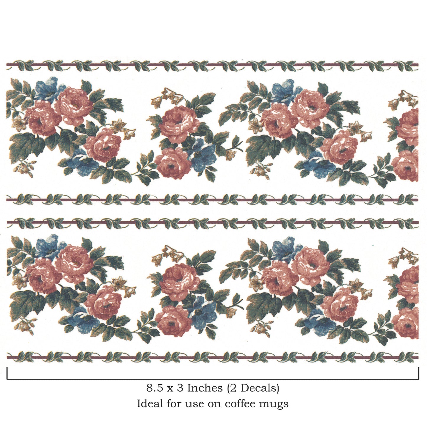 Pink Rose Vine Mug Cup Wrap 2 pcs Waterslide Ceramic Decal