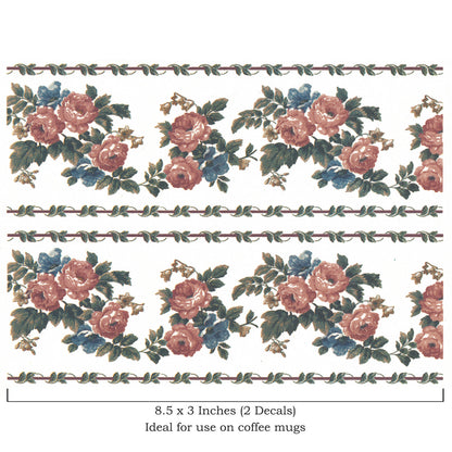 Pink Rose Vine Mug Cup Wrap 2 pcs Waterslide Ceramic Decal
