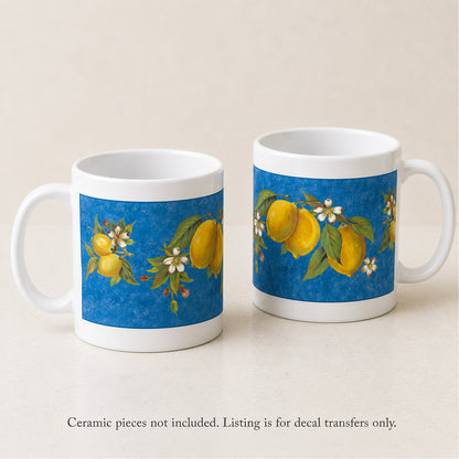 Lemon with Blue Background Mug Wrap 2 pcs Overglaze Waterslide Ceramic Decal