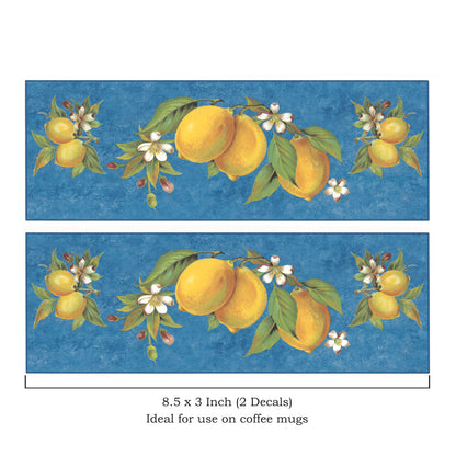 Lemon with Blue Background Mug Wrap 2 pcs Overglaze Waterslide Ceramic Decal