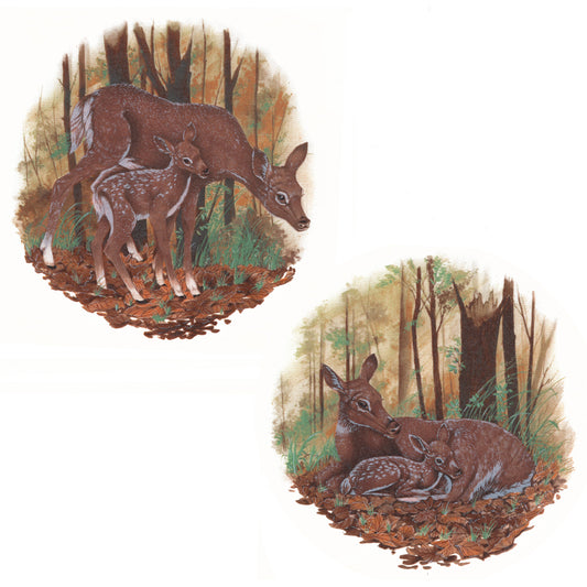 Deer Doe Fawn in the Forest Pairs Overglaze Ceramic Decals