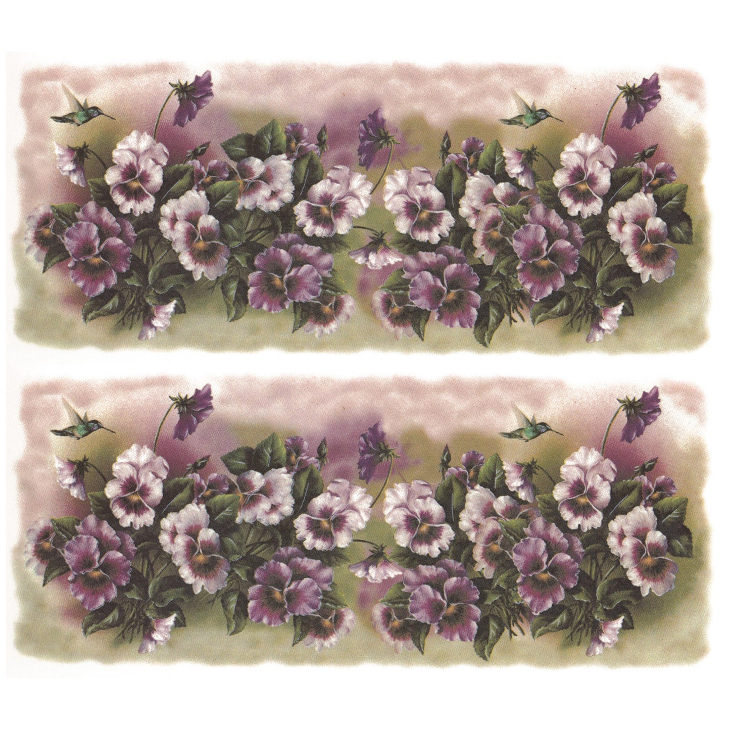 Purple Pansies Hummingbird Mug Wraps Overglaze Ceramic Decals