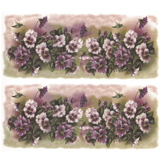 Purple Pansies Hummingbird Mug Wraps Overglaze Ceramic Decals