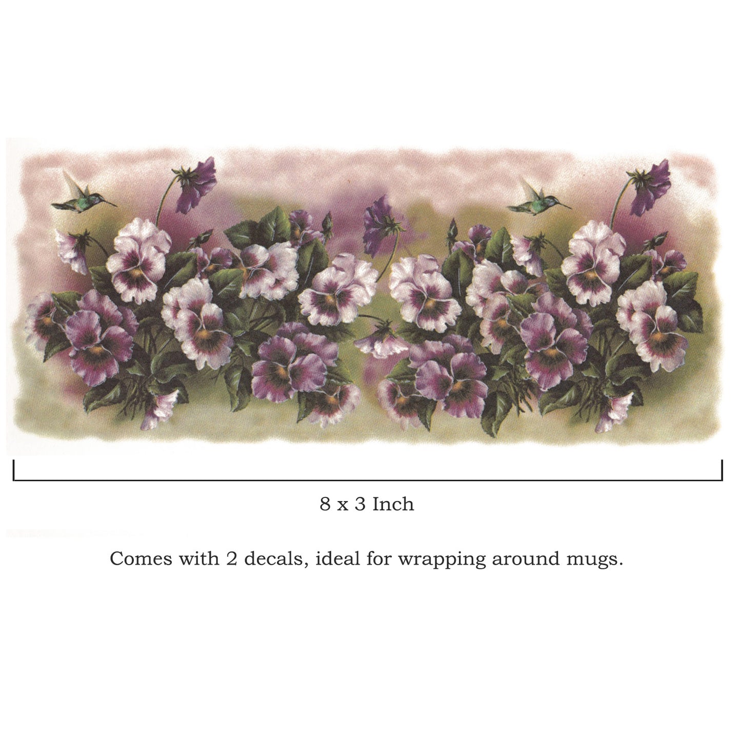 Purple Pansies Hummingbird Mug Wraps Overglaze Ceramic Decals