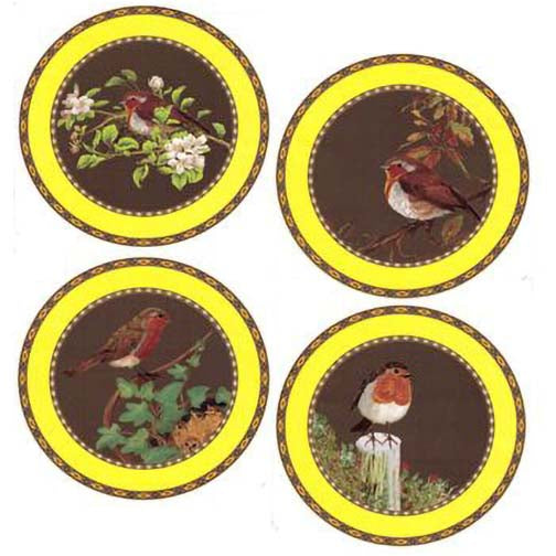 Robin Red Breast with Border 7.5 Inch 4 pcs Overglaze Waterslide Ceramic Decals